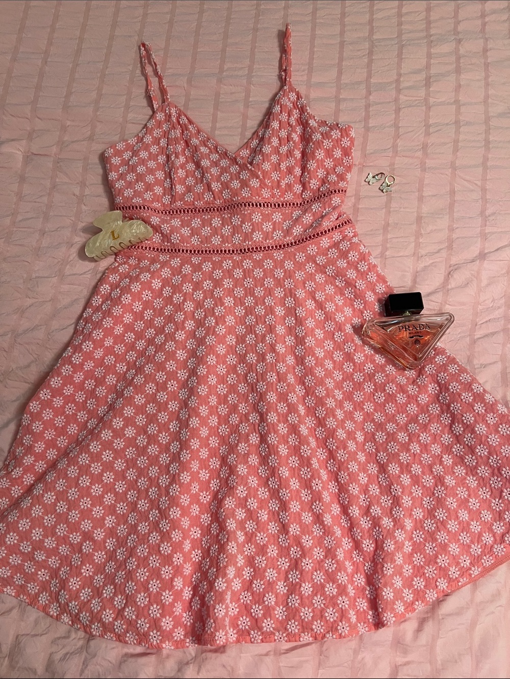 Girls' Pink Daisy Eyelet Sundress with Spaghetti Straps